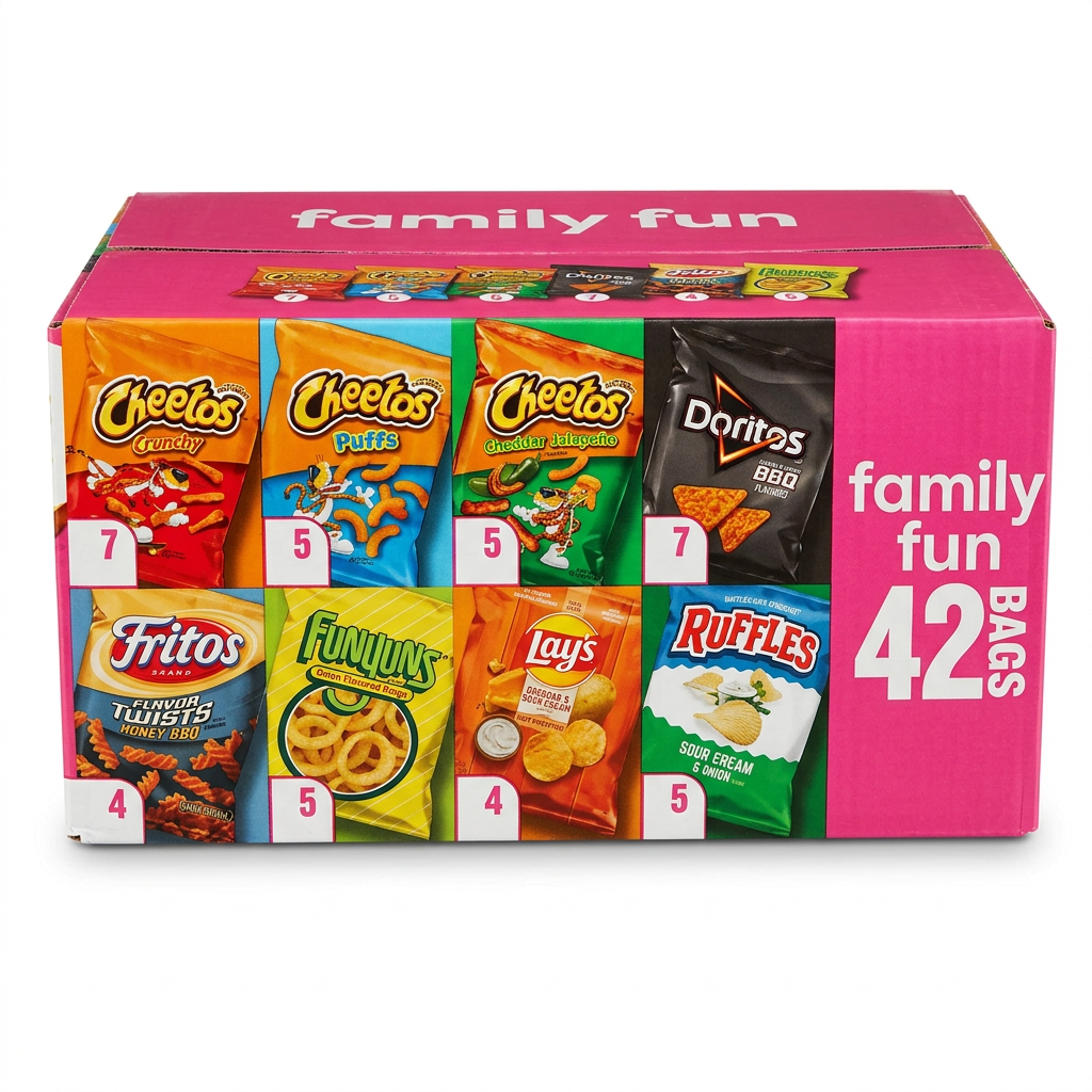 Family Fun variety box on a professional white background